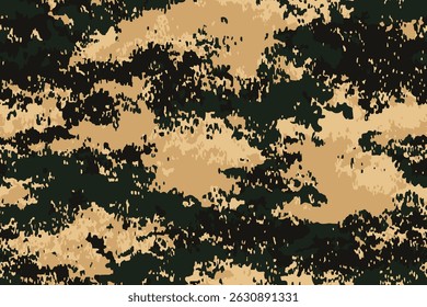 Abstract grunge camouflage, seamless texture, military camouflage pattern, Army or hunting dark khaki green camo clothes. Camouflage wallpaper for textile and fabric. Pixel desert camouflage. Vector