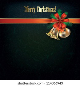 Abstract grunge Christmas greeting with bells and red ribbon