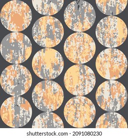 Abstract Grunge Circle Repeat Pattern. Grey, Yellow And Orange Colorful Circle Pattern On Dark Background.