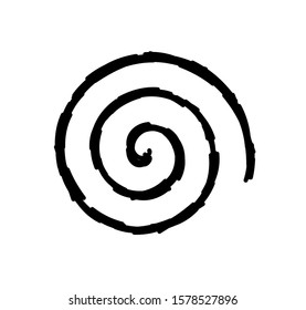 Abstract grunge circle round black spiral swirl vector silhouette stencil drawing illustration isolated on white background.Curl,snail,vortex,logo sign ,decoration element.Detail of the pattern.