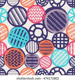 Abstract grunge circles vector seamless pattern. Tribal texture