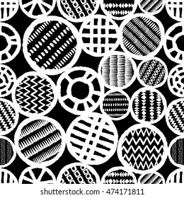 Abstract grunge circles vector seamless pattern. Tribal texture