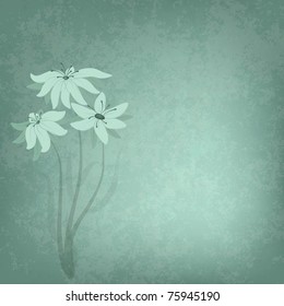 abstract grunge composition with flowers on green