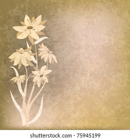 abstract grunge composition with flowers on beige