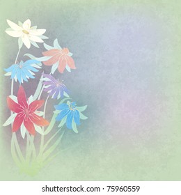 abstract grunge composition with flowers on green background