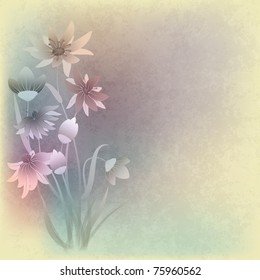 abstract grunge composition with flowers on beige background