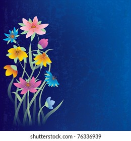 abstract grunge composition with flowers on blue