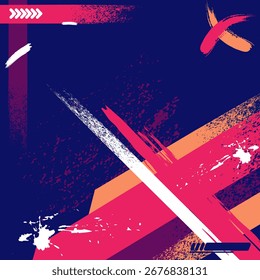 Abstrakte Grunge-Komposition mit geometrischen Formen. Dynamischer Sporthintergrund mit bunten geometrischen Formen.