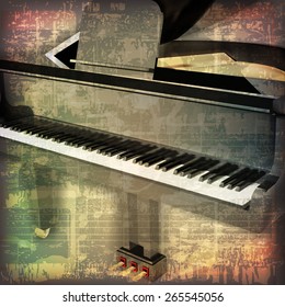 abstract grunge cracked music symbols vintage background with grand piano 