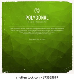 Abstract grunge dark background with triangles white titles texts and green gradient vector illustration