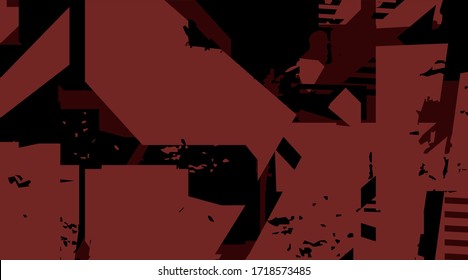 Abstrakter, dunkelbrauner Hintergrund mit unregelmäßigen Formen. Zerbrochene Stücke chaotischer Materialien. Vektorgrafik.