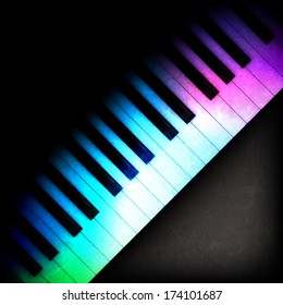 abstract grunge dark music background with spot light on piano keys 