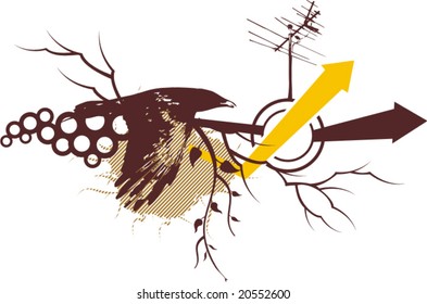 Abstract grunge design with a bird, vector illustration series.