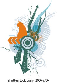 Abstract grunge design with a cat, vector illustration series.