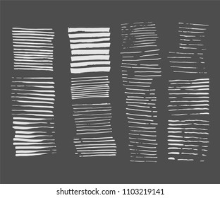 Abstract grunge design. Striped texture. Vector illustration set. Paintbrush line. Paint Stripes backdrop. Dry Brush Stroke and stretches. Isolated textured shape. Hand painted. Modern rough style.