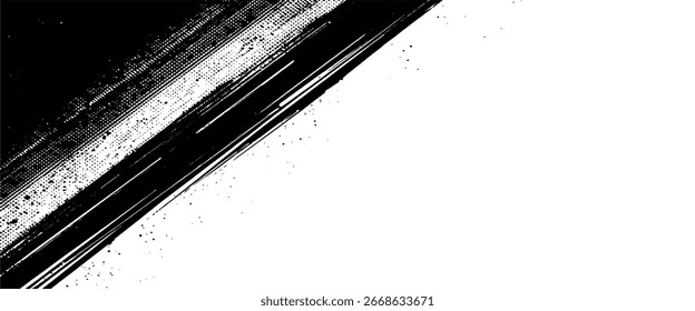 Abstract grunge with diagonal brush stroke texture with halftone dots	