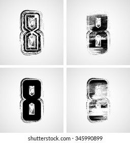 Abstract Grunge Different Numbers Set. Vector Illustration. 