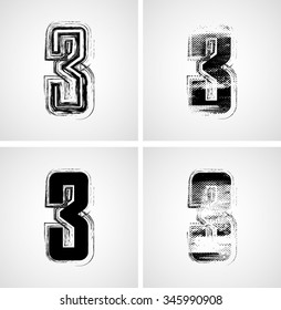 Abstract Grunge Different Numbers Set. Vector Illustration. 