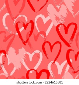 Abstract Grunge Dry Brush Heart Seamless Vector Pattern.