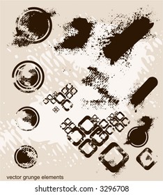 abstract grunge elements, eroded retro circles & cubes ,ink blots,usefull  in design,vector