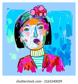 Abstract grunge face portrait person hand drawn character vector illustration.