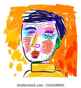 Abstract grunge face portrait person hand drawn character vector illustration.