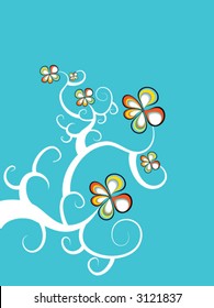 Abstract grunge floral background blue