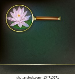 abstract grunge floral background with Magnifying glass and lotus