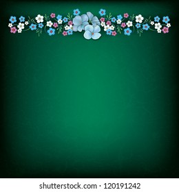 abstract grunge floral background with spring flowers on green