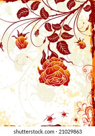 Abstract grunge floral frame with bug, element for design, vector illustration