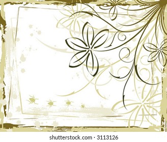 Abstract grunge floral frame with bug, element for design, vector illustration