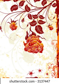 Abstract grunge floral frame with bug, element for design, vector illustration