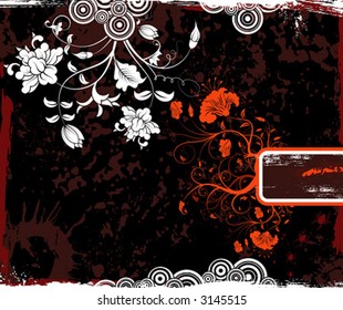 Abstract grunge floral frame with bug, element for design, vector illustration