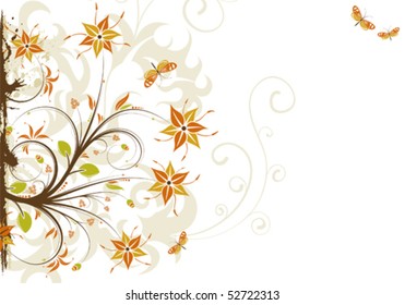 Abstract grunge floral frame with butterfly, element for design, vector illustration