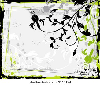 Abstract grunge floral frame, element for design, vector illustration
