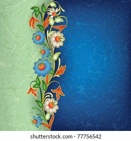abstract grunge floral ornament on blue background