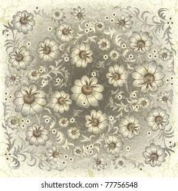 abstract grunge floral ornament on grey background