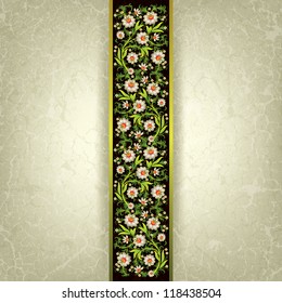 abstract grunge floral ornament with white flowers on black ribbon