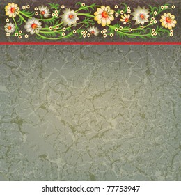 abstract grunge floral ornament with white flowers on grey