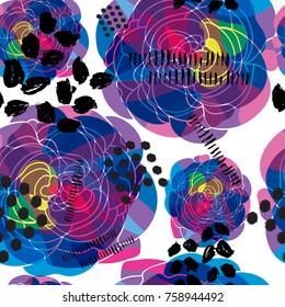 Abstract grunge floral seamless pattern with colorful roses, design element. Organic texture. Can be used for invitations, greeting cards, scrapbooking, print, gift wrap, manufacturing