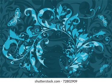 Abstract grunge flower background with butterfly, element for design, vector illustration
