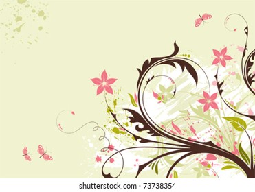Abstract grunge flower background with butterfly, element for design, vector illustration
