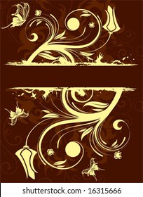 Abstract grunge flower frame with butterfly, element for design, vector illustration