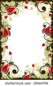 Abstract grunge Flower frame with Butterfly. Vector illustration