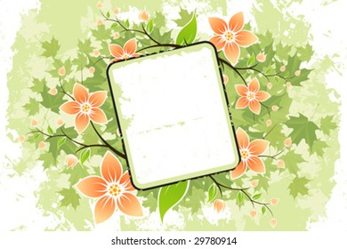 Abstract grunge Flower frame with maple leafs. Vector illustration