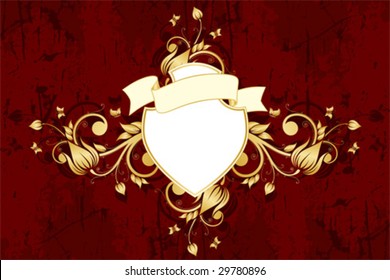 Abstract grunge Flower frame with Shield. Vector illustration