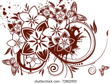 Abstract grunge flower theme with butterfly, element for design, vector illustration
