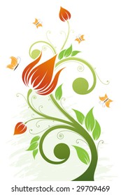 Abstract grunge Flower tree with Butterfly. Vector illustration