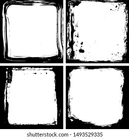 Abstract grunge frame collection set. Black and white Background drops, paint stains, ink template, copy space for your design, card banner template. Vector