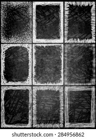 Abstract grunge frame set. Background vector chalk texture on chalkboard.